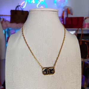 Vintage Givenchy Black Gold Plated GG Logo Necklace